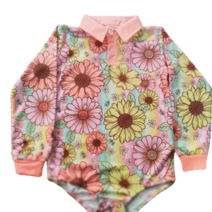 Retro floral fishing shirt baby romper
