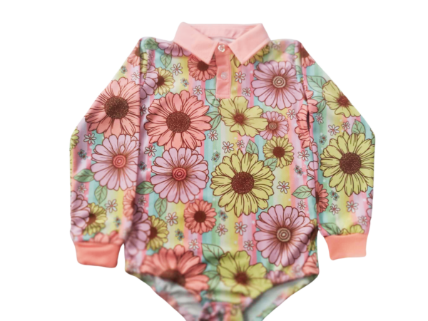 Retro floral fishing shirt baby romper
